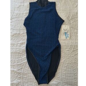 Body Wrappers Vintage Blue Metallic Turtleneck Leotard Bodysuit Large